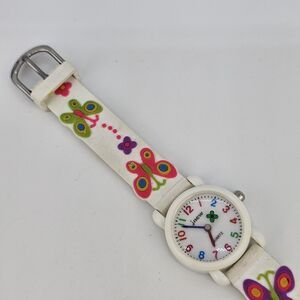 Kids Butterfly Watch‎ 27MM White Dial Multicolor Plastic Bands New Battery
